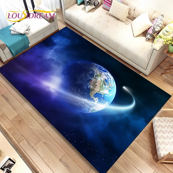 3D Space Fixed Stars Galaxy Earth Area Rug Carpet Rug for Home Living Room Bedroom Sofa Doormat r Kids Nonslip Floor Mat HD
