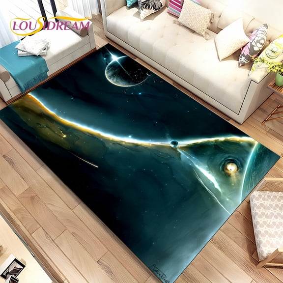 3D Space Fixed Stars Galaxy Earth Area Rug Carpet Rug for Home Living Room Bedroom Sofa Doormat r Kids Nonslip Floor Mat HD