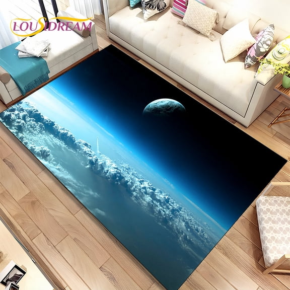 3D Space Fixed Stars Galaxy Earth Area Rug Carpet Rug for Home Living Room Bedroom Sofa Doormat r Kids Nonslip Floor Mat HD