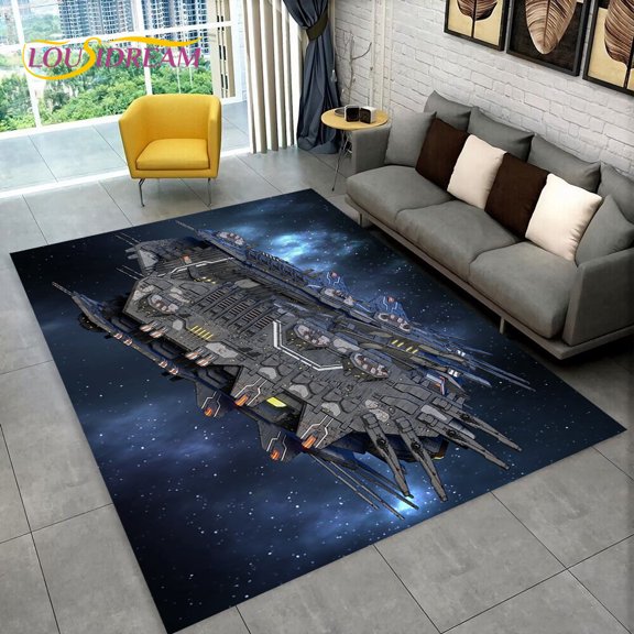 3D Spaceship Spacecraft UFO Cartoon Carpet Rug for Home Living Room Bedroom Sofa Doormat r kids Area Rug Non-slip Floor Mat