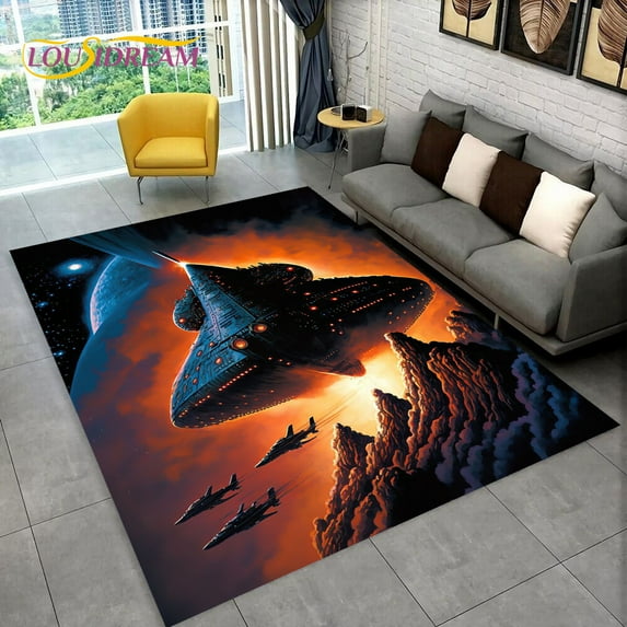 3D Spaceship Spacecraft UFO Cartoon Carpet Rug for Home Living Room Bedroom Sofa Doormat r kids Area Rug Non-slip Floor Mat