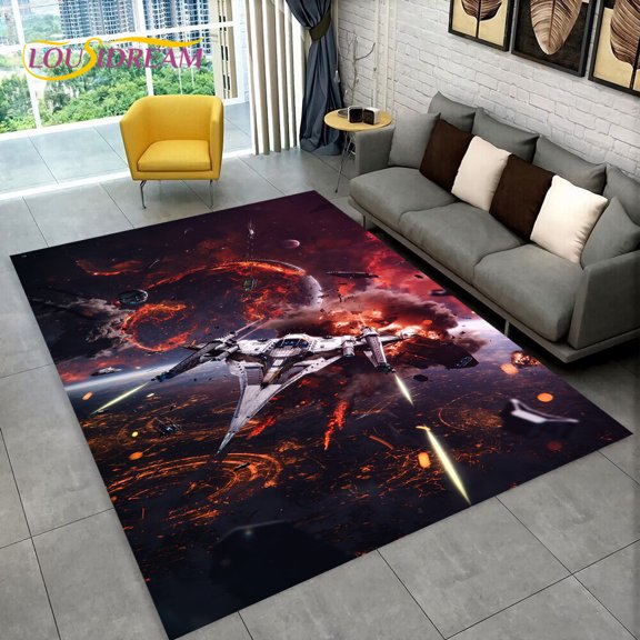 3D Spaceship Spacecraft UFO Cartoon Carpet Rug for Home Living Room Bedroom Sofa Doormat r kids Area Rug Non-slip Floor Mat