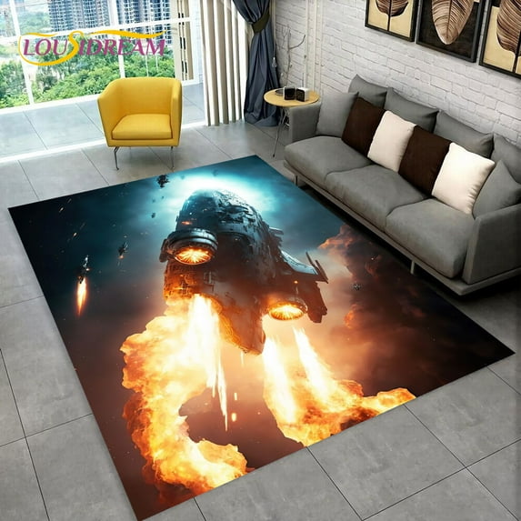 3D Spaceship Spacecraft UFO Cartoon Carpet Rug for Home Living Room Bedroom Sofa Doormat r kids Area Rug Non-slip Floor Mat