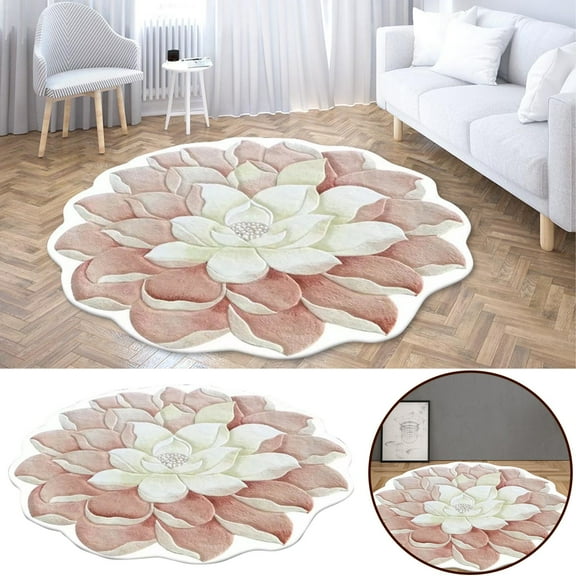 3D Special-Shaped Flower Floor Mat Diameter 100Cm, Heat Transfer 3D Shaped Flower Floor Mat Sofa Bedroom Living Room Carpet(1X Floor Mat)