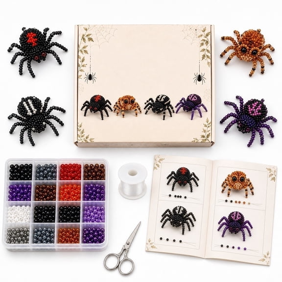 3D Spider Shape Beaded Kit,Cute Animal Multi Color Beads Complete Handmade Supplies,Craft Hobby Projects, Holiday Gift Making