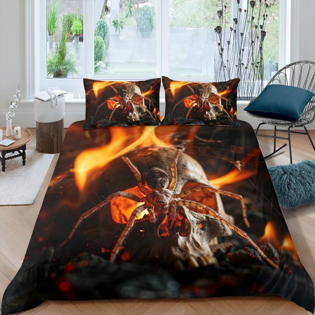 3D Spider Skull Duvet Cover68x90 inch Halloween Bedding Set Comforter