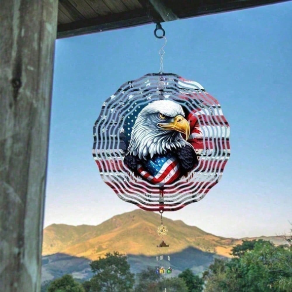 3D Spinning Eagle Flag Decor Kinetic Yard Art Weather-Resistant Iron Patriotic Gift