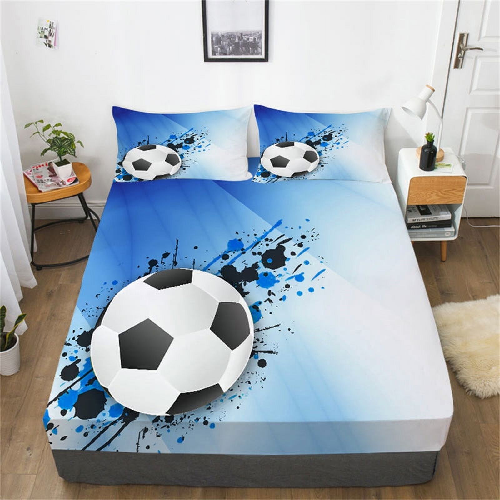 3D Sport Bedding Set Ball Game Buff Fitted Sheet Set Ball Bedspread