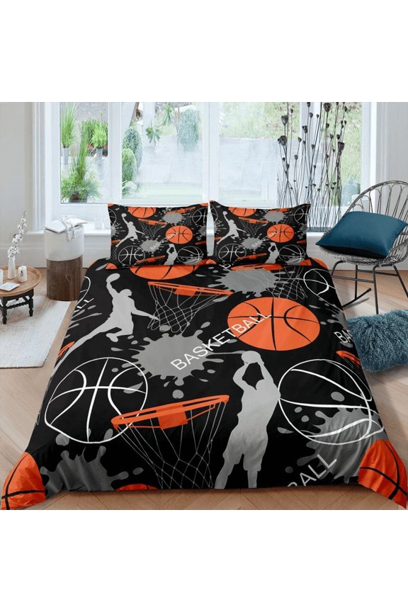 3D Sports Fire Basketball Bedding Set for Boys & Teens - Twin Size 66x90 Inch, 3PC (Duvet Cover + 2 Pillow Shams) - Cool Athletic Teen Room Decor, Gift for Kids