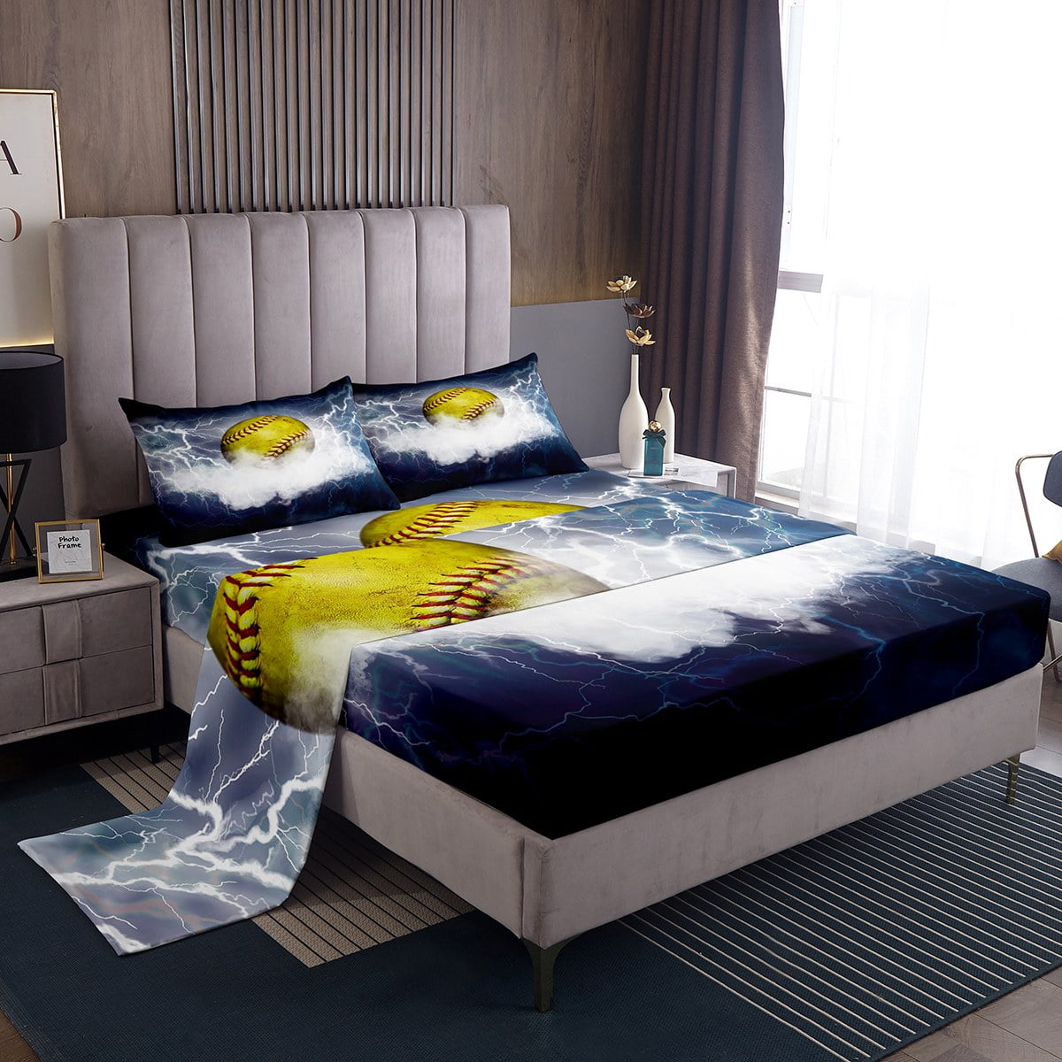 3D Sports Softball Sheet Set Ball Sports Theme Twin Size Sheets for