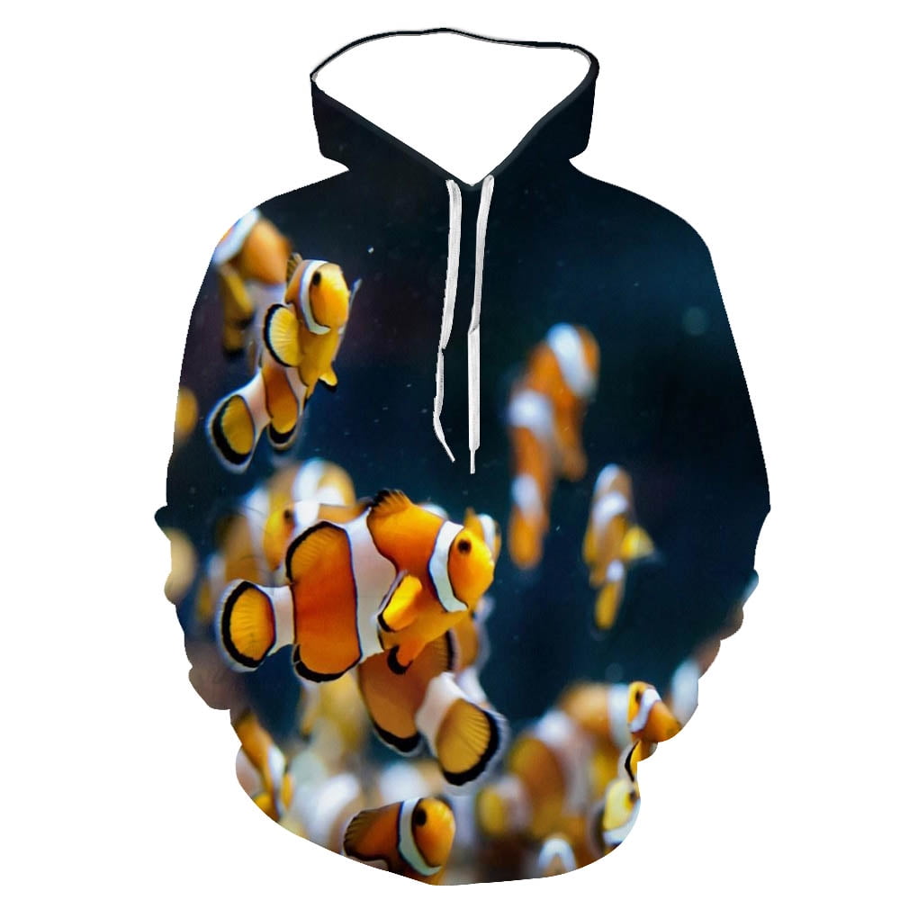 3D Spring And Autumn New Men's Marine Life Print Hoodie Blue Ocean Fish