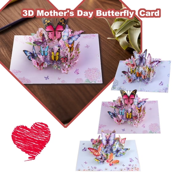 3D Spring Butterflies Pop Up Card, Gift for Birthday, Mother's Day, Wedding, Anniversary, Thank You, Get Well, All Occasion - Includes Envelope and Note Tag