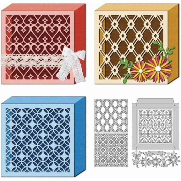 3D Square Box Cutting Dies Card Making Die Stencil Metal Hollow Card Die Cuts Card Scrapbooking Embossing Template Dies for Greeting Cards Craft Paper Album Invitation Festive Decor Mixed Color