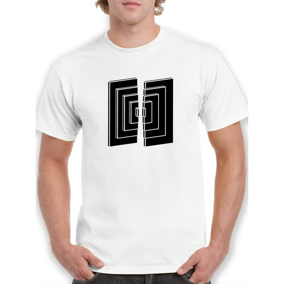 3D Square cut into halves Men White T-Shirt, Male Large