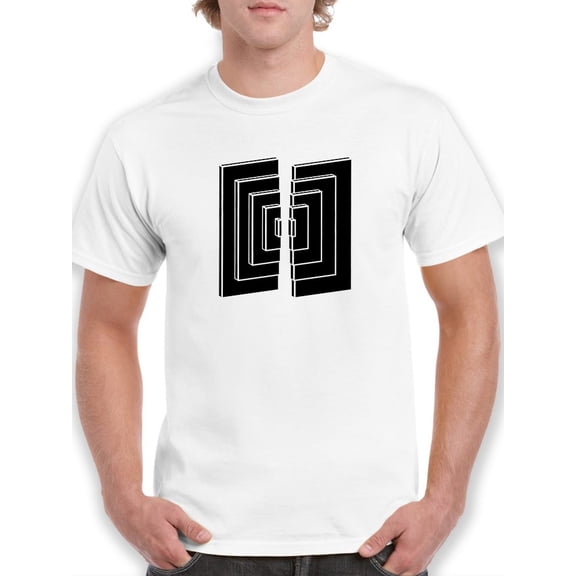 3D Square cut into halves Men White T-Shirt, Male x-Large
