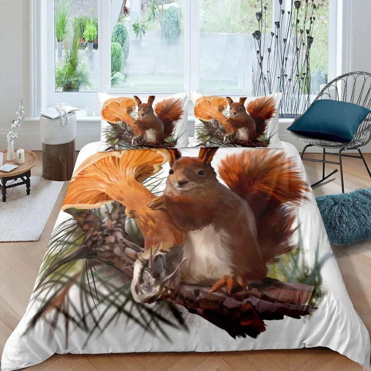 3D Squirrel King Duvet Cover Lovely Animal Bedding Set for Kids Teens