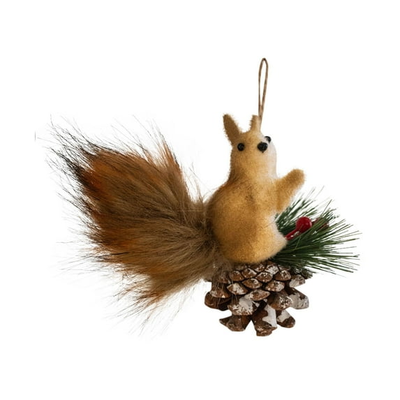 3D Squirrel Pine Cone Ornament for Christmas Tree, Christmas Decorations Rustic Woodland Animal Hanging Decoration, Realistic Faux Fur Tail, Holiday Decor Accent
