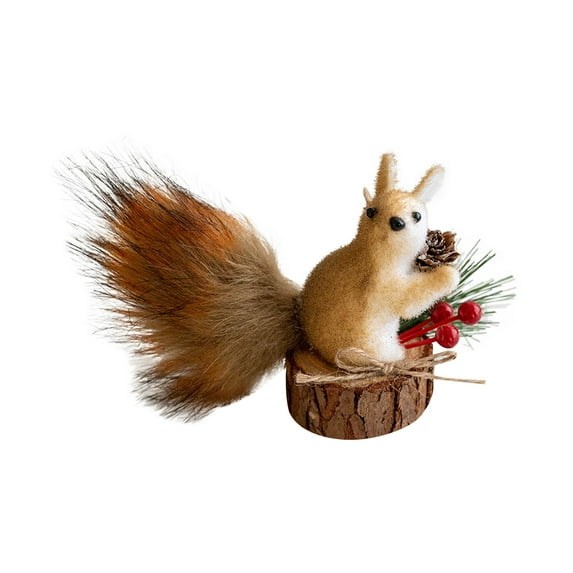 3D Squirrel Pine Cone Ornament for Christmas Tree, Christmas Decorations Rustic Woodland Animal Hanging Decoration, Realistic Faux Fur Tail, Holiday Decor Accent