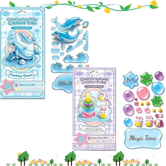 3D Stackable Stickers,Crystal Stacked 3D Building Stickers,DIY 3D Puffy Sticker Kit,3D Relief StackingStickers,Cute DIY Mini Scenes Ornament Decals Craft Kit for Adults & Kids Desktop Decorative (B)