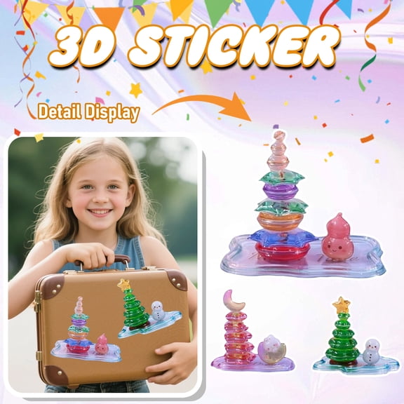 3D Stackable Stickers, Crystal Stacked 3D Building Stickers DIY Cute Mini Scenes, 3D Puffy Cartoon Resin Decorative Stickers Kit for Kids & Adults Desktop Ornaments