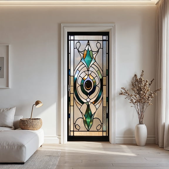 3D Stained Glass Door Sticker - Art Nouveau Eye Motif Peel & Stick PVC Decal, Instantly Upgrade Your Bathroom/Bedroom