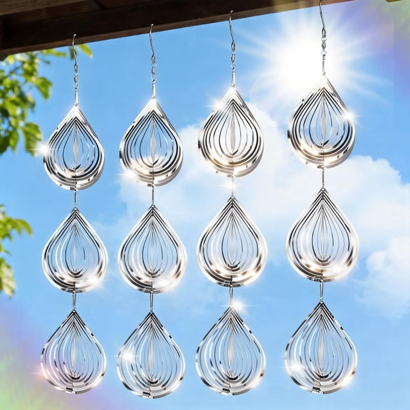 3D Stainless Steel Reflective Wind Spinner Bird Deterrent, Hanging Mirror Bird Repellent to Scare Pigeon Woodpecker, Outdoor Patio Garden Decor, Five Shape Options