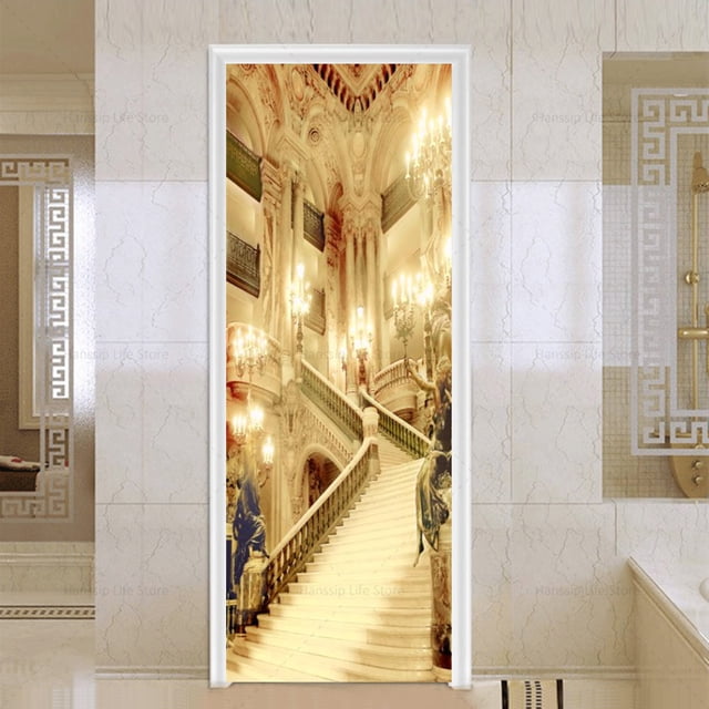 3D Stair Pattern Door Sticker PVC Wallpaper Mural Bathroom Wardrobe
