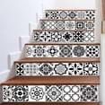 thumbnail image 1 of 3D Stair Stickers - Removable Tile Decals for Stair Risers, Peel and Stick, 39.3Inch x 7.08Inch,Black and white mosaic pattern wall sticker, 1 of 9