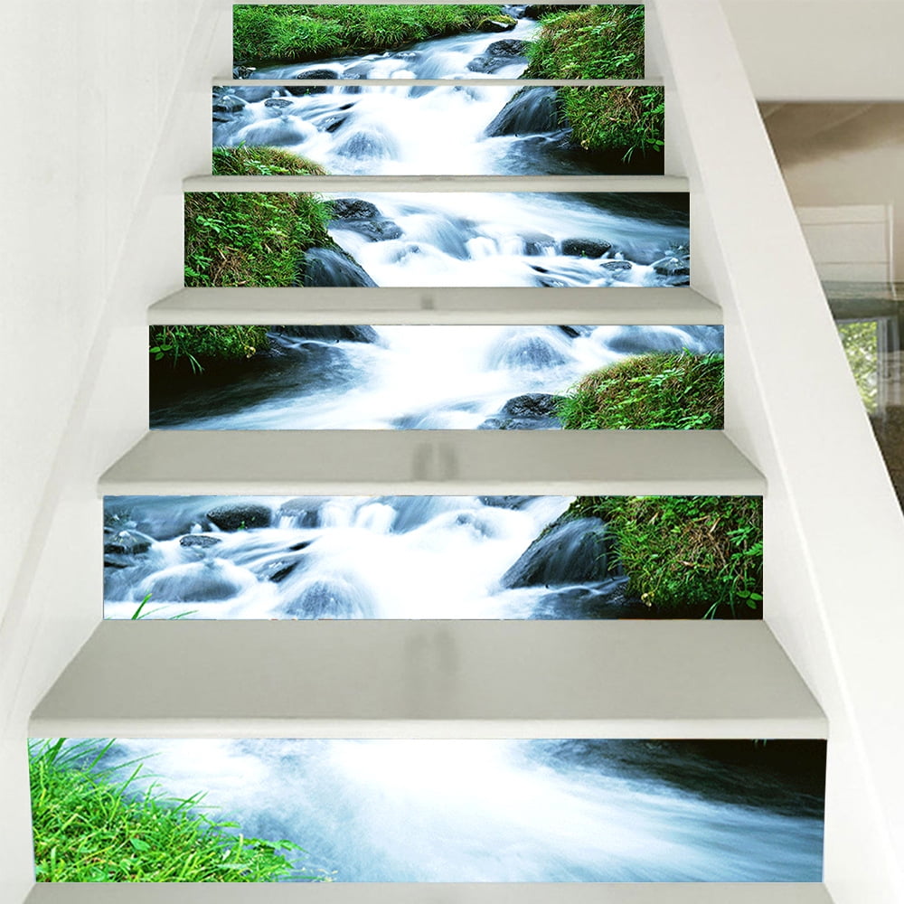 3D Stair Stickers - Removable Tile Decals for Stair Risers - Peel and Stick, Waterfall Design, 39.3Inch x 7.08Inch