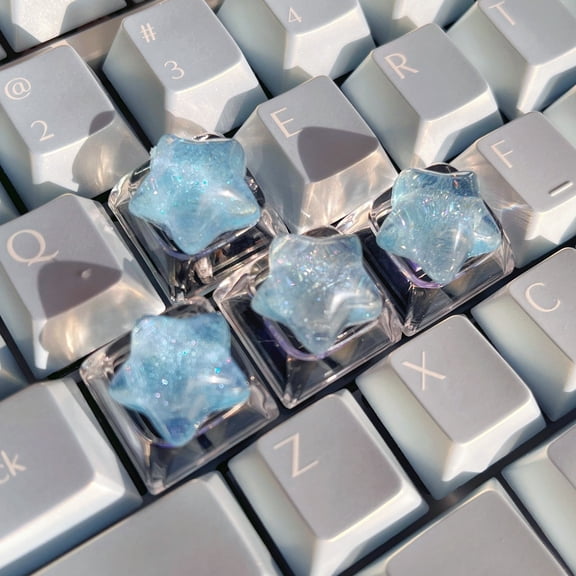3D Star Glitter Resin Arrow Keycaps, Shine-Through Directional Key Set for Mechanical Keyboard, Cute Translucent Cherry Profile