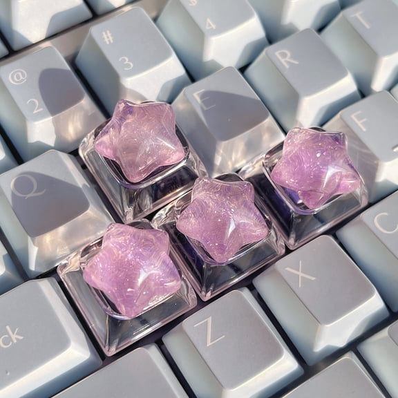 3D Star Glitter Resin Arrow Keycaps, Shine-Through Directional Key Set for Mechanical Keyboard, Cute Translucent Cherry Profile