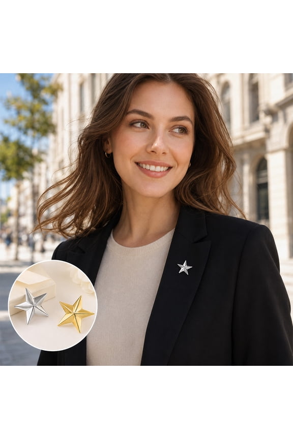 3D Star Lapel Pins Bulk Fashion DIY Brooches, Silver Zinc Alloy Hat Jacket Backpack Decor Pins, Small 16mm, 10 Pack
