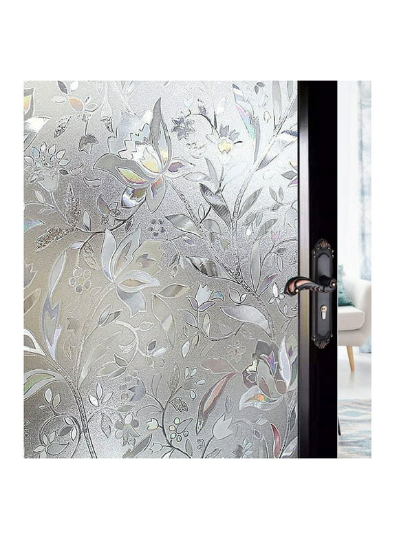 3D Static Glass Films Window Privacy Film Decorative Flower Sticker Anti-Uv Peel And Stick for Glass Home Kitchen Office Door 17.5" x 78.7"