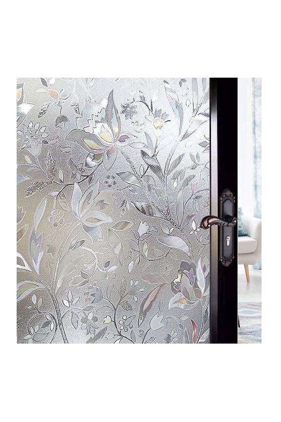 3D Static Glass Films Window Privacy Film Decorative Flower Sticker Anti-Uv Peel And Stick for Glass Home Kitchen Office Door 17.5" x 78.7"