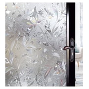 3D Static Glass Films Window Privacy Film Decorative Flower Sticker Anti-Uv Peel And Stick for Glass Home Kitchen Office Door 17.5 x 78.7