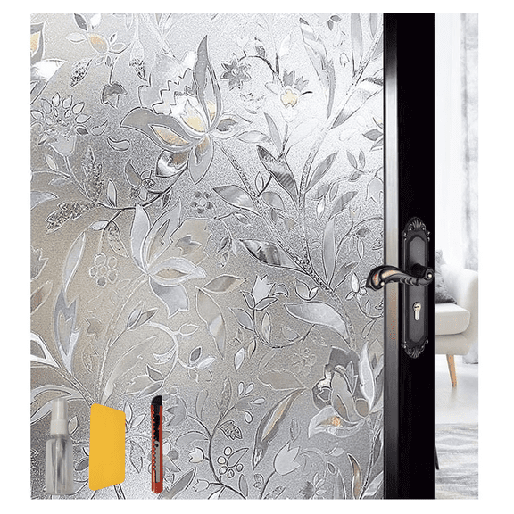 BSHAPPLUS® 17.7" x 354" Privacy Window Film,Tulip Rainbow Blackout Window Clings,Stained Glass Window Film,Peel and Cling Window Tint,Anti UV Heat Control Window Shades for Home Kitchen Bathroom Offi