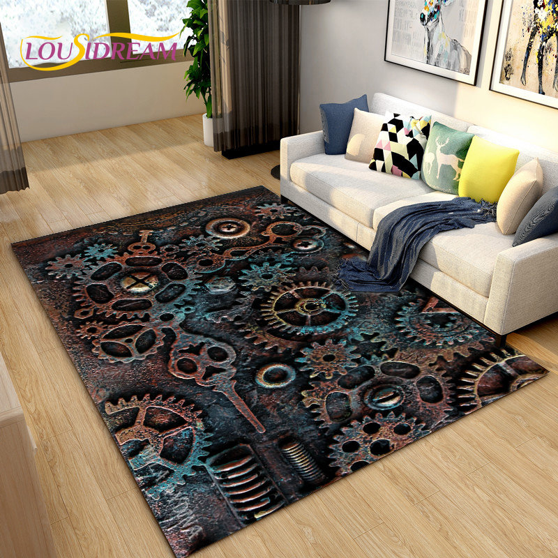 3D Steampunk Mechanical Cogs Gears Area Rug Large Carpet Rug for Living
