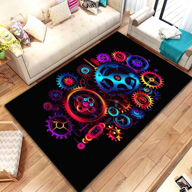 3D Steampunk Mechanical Cogs Gears Area Rug Large Carpet Rug for Living