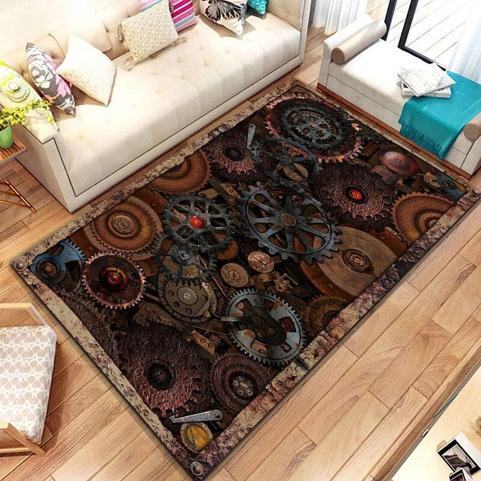 3D Steampunk Mechanical Cogs Gears Area Rug Large Carpet Rug for Living