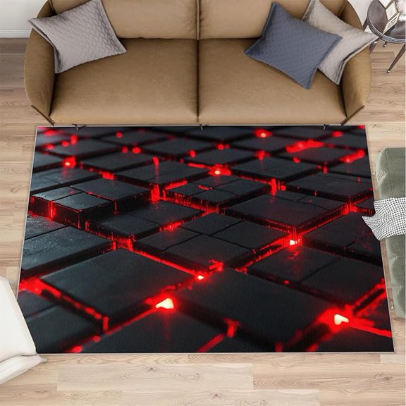 3D Stereo Geometric Rug, Black Red Geometric Area Rugs for Living Room Bedroom, Modern Rugs, Luxury Washable Carpet, Neon Lights Carpet, Geometry Home Decor & Gifts-1x2ft