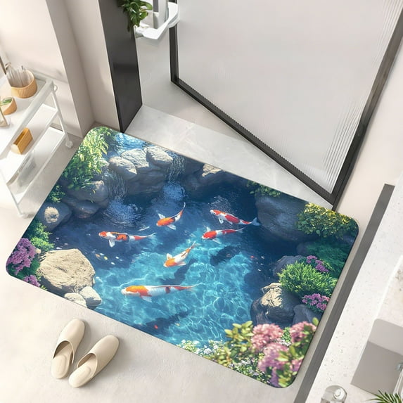 3D Stereo Pond Diatomaceous Earth Rug Entryway Non Absorbent Mat Bathroom/Kitchen Oil Proof Foot Mat Realistic Decor Mat