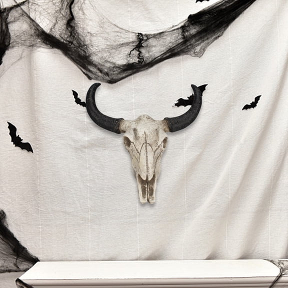 3D Stereoscopic Animal Skull Cow Horn Wall Hanging, Vintage Halloween Skull Wall Decoration, Mini Skull Cow Head Ornament, Spooky Wall Art for Home Living Room, Bedroom, Bar