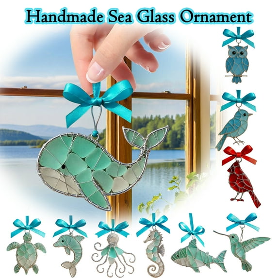 3D Stereoscopic Handmade Sea Glass Ocean Ornament, Nautical Coastal Wall Hanging Decoration, Natural Tumbled Sea Glass Art Piece, Unique Handmade Gift for Beach and Ocean Lovers Home Decor, HAODEJW