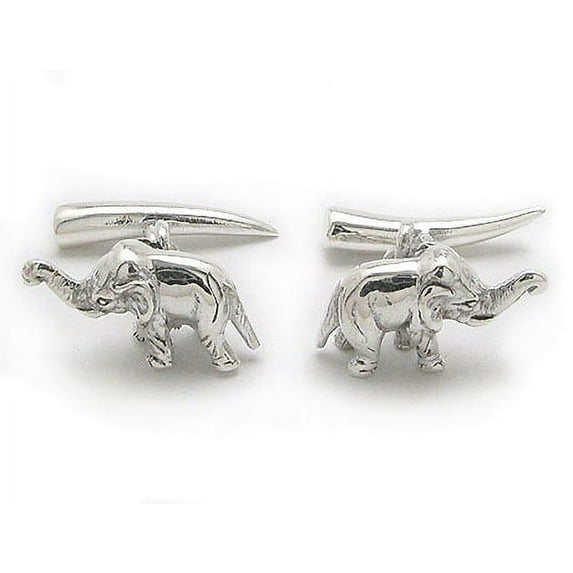 3D Sterling Silver African Elephant and Tusks Cufflinks