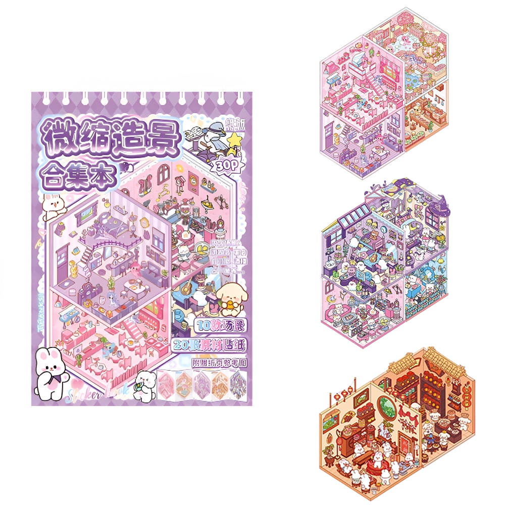 3D Sticker Scene Book - 10 Sets Coffee Shop/Teahouse/Ocean House Scenes ...