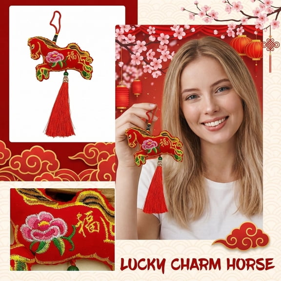 3D Stitched fortune Horse Tassel decor, Good Luck Charm, 2026 decorations, Chinese New Year decorations, Car decorations, Hanging Wall decor, Lunar New Year 2026, Home decorations