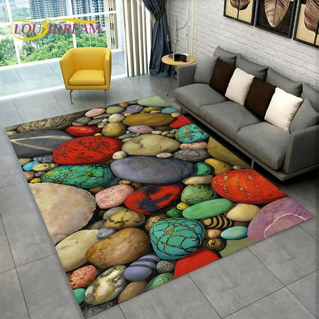 3D Stone Footprint Beach Pebbles Area Rug Carpet Rug for Home Living