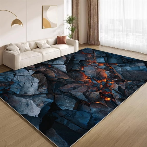 3D Stone Rock Area Rugs, Dark Gray Texture Carpet, Washable Non Slip Low Pile Soft Rug for Bedroom Living Room Decor Mat 4ftx6ft