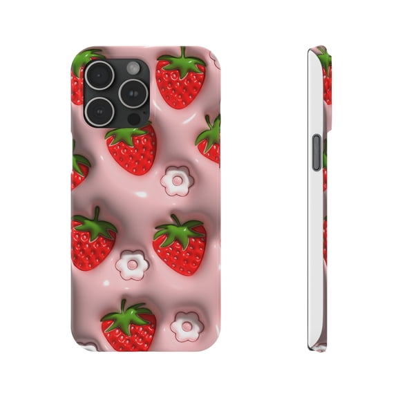 3D Strawberry Cream Slim Phone Case, iPhone 15, 15 Pro, 15 Plus, 15 Max