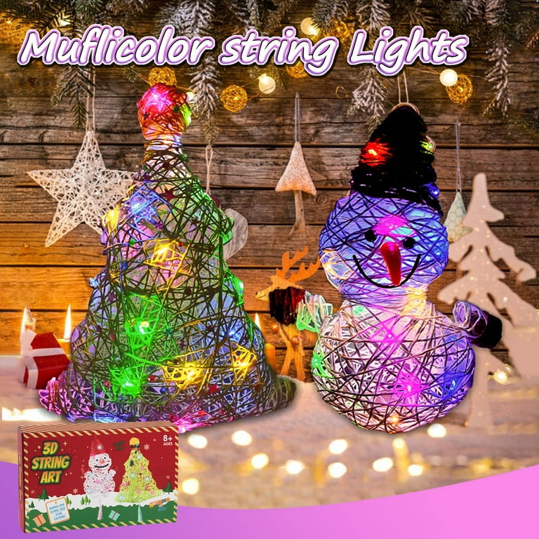 3D String Art Kit for Kids,Christmas Birthday Gifts for 8 9 10 11 12 Year  Old Girls Boys,Arts and Crafts for Girls Ages 8-12 Christmas Tree&Snowman  Toys 20 Multi-Colored LED Bulbs 